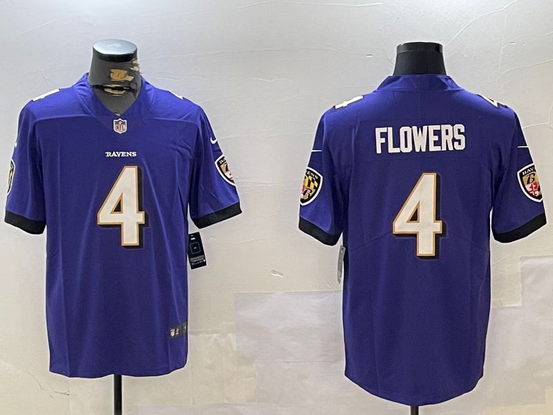 Men Baltimore Ravens #4 Flowers Purple Second generation 2024 Nike Limited NFL Jersey style 3